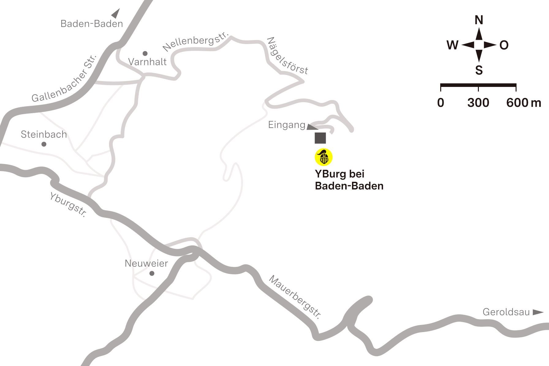 Anfahrtsskizze zur Yburg bei Baden-Baden